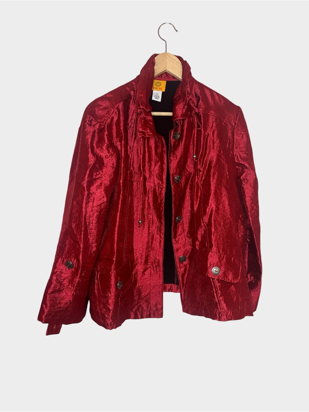 Ruby Rd Red Shimmer Jacket Size 14 Metallic Button Front Y2K